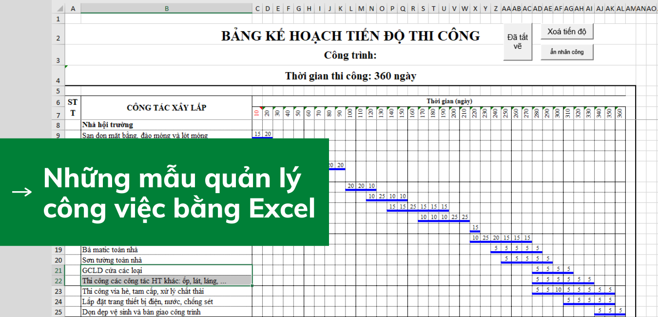 mẫu quản lý công việc bằng Excel